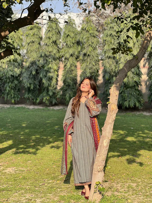 3 Piece Pure Lawn Printed Stitched Suit – 266