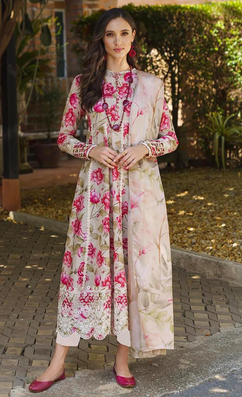Iznik lemon Pink pure lawn luxury embroidery 3 piece