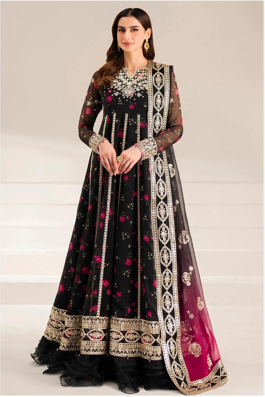Farsha black frok 4 sides broder fancy 3 Piece