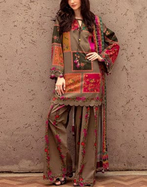Summer 3pcs lawn digital print dress with neck embroidery