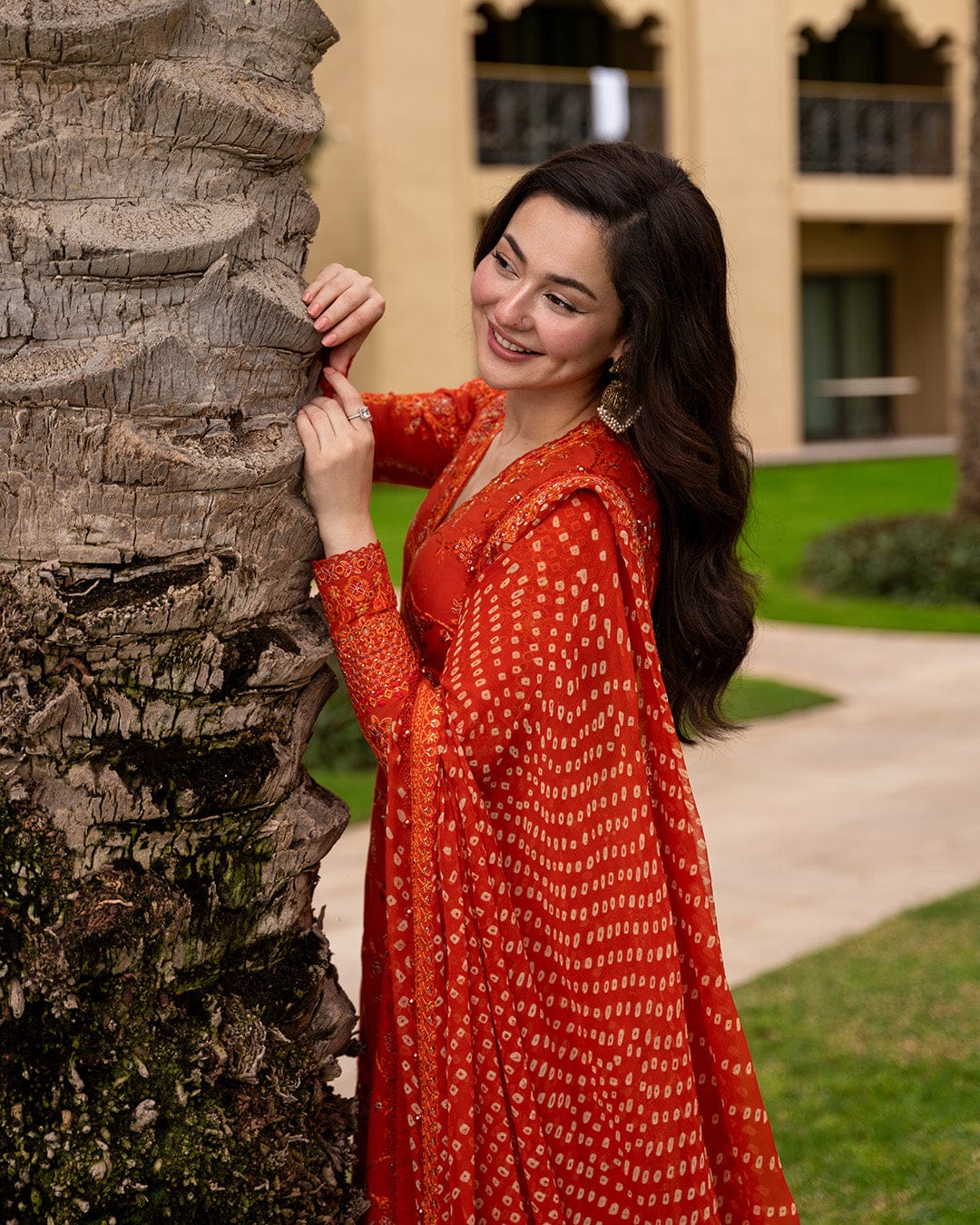 FAIZA SAQLAIN-FROCK 3PC LAWN EMBROIDERED SHIRT WITH CHUNRI PRINTED EMBROIDERED DUPATTA AND TROUSER